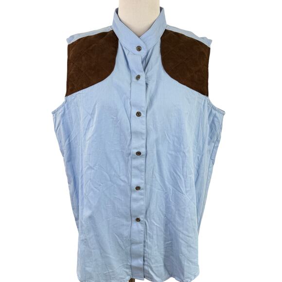 King Ranch Sleeveless Denim Hunting Shooting Suede Patch Women's NWT Shirt XL - Picture 1 of 6